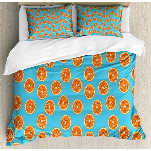 Tangerine Duvet Cover Set, Repetitive Pattern with Round Slices of