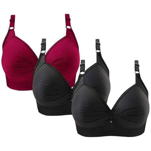 SDNall 3PCS Womans Fashion Plus Size Wire Free Comfortable Push Up Hollow Out Bra Underwear