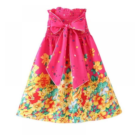 

Uccdo 2-12T Summer Girls Strapless Boho Dress Toddler Girls Casual Floral Beach Sundress Flower Girls Off Shoulder Wedding Party Gown Prom Dresses 2-12 Years
