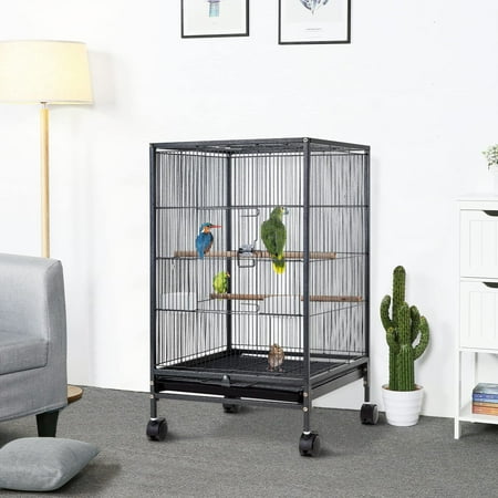 CL.HPAHKL 35 inch Bird Cage with Rolling Stand Metal Birdcage Parakeet Cage for Parakeets Cockatiel Canary Finch Lovebird Parrotlet Pigeons Black
