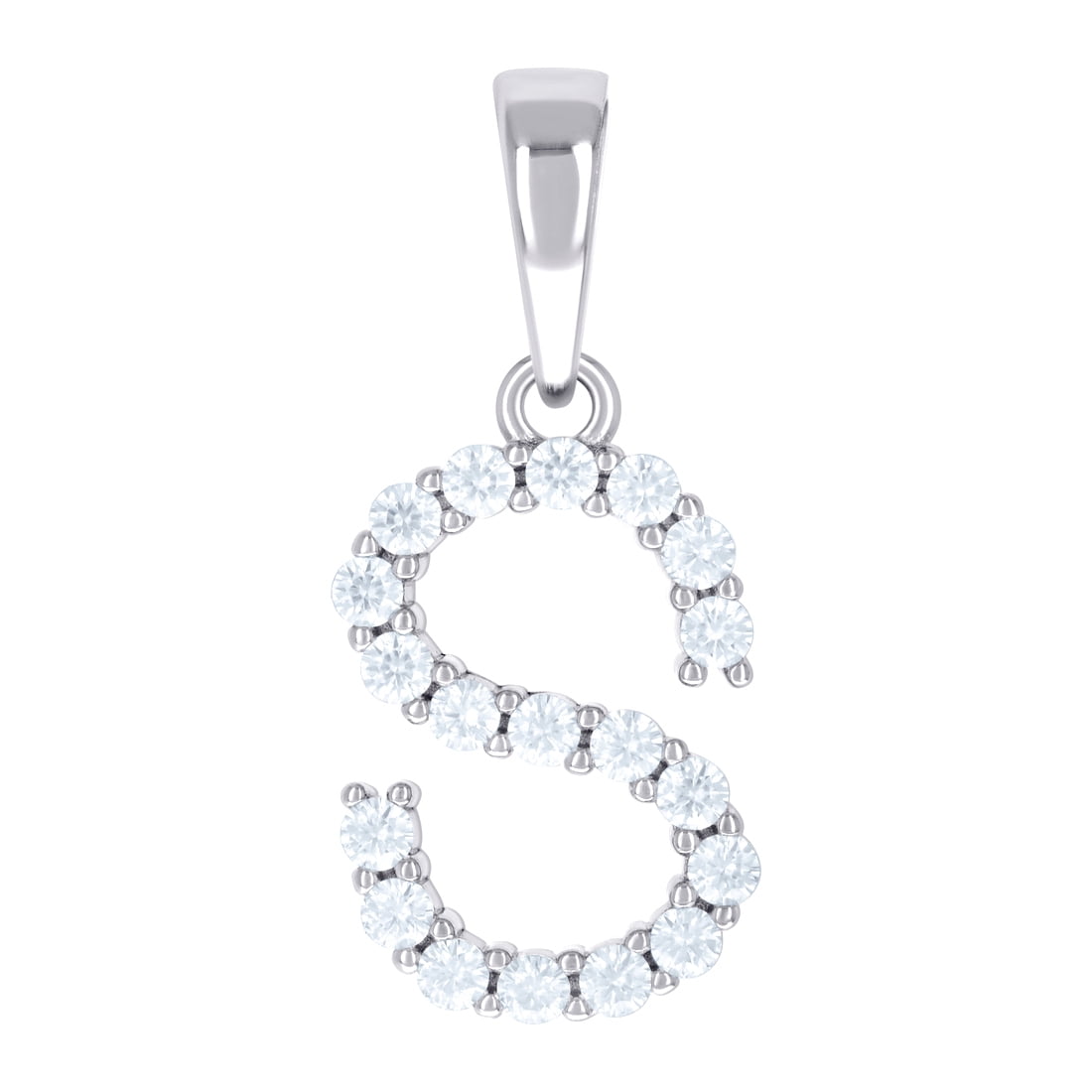 925 Sterling Silver Unisex Cubic Zirconia Letter Name Personalized Monogram Initial S Alphabet Charm Pendant Necklace 25