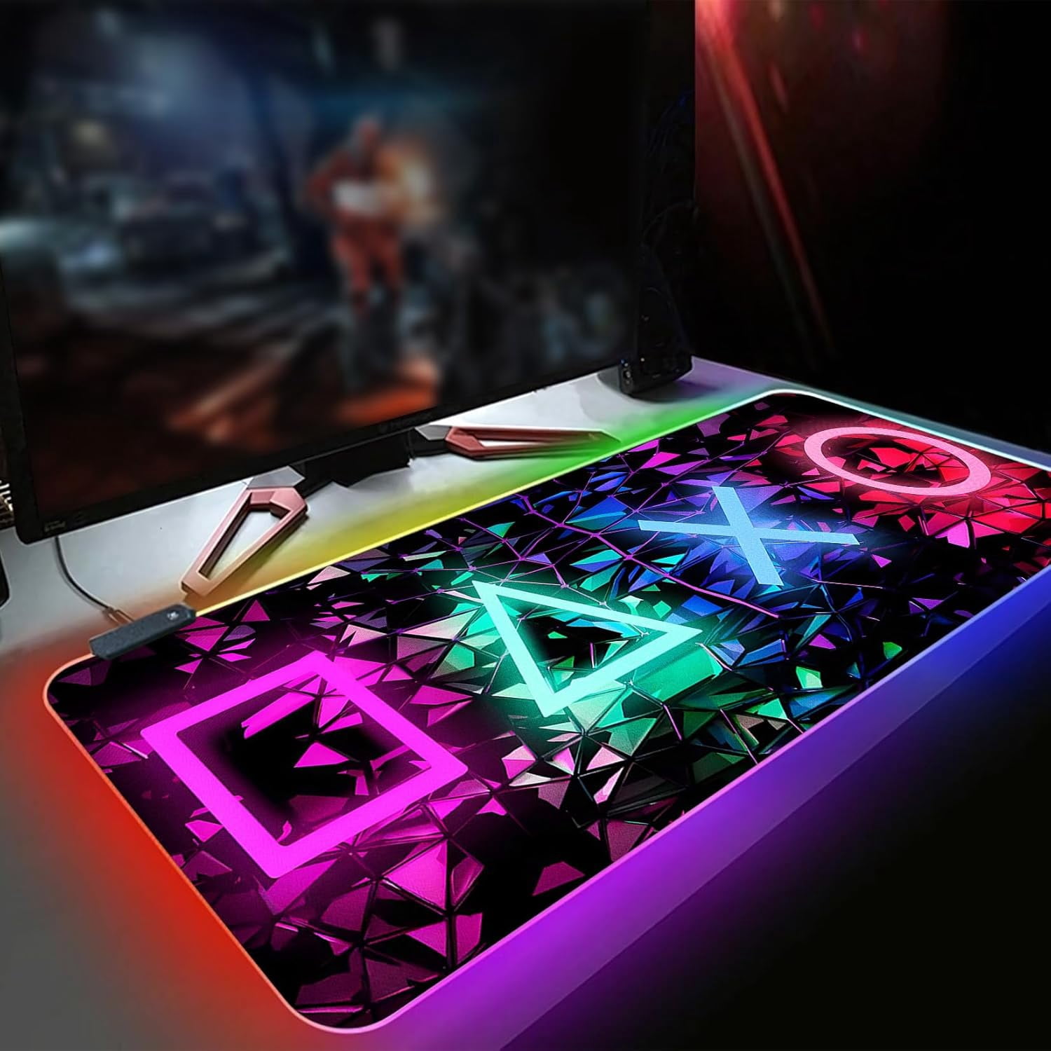 XL Led Gaming Mouse Pad with 14 Light Modes - Light Up Gamer Mouse Pad,31.5 x 11.8in Non-Slip Gamepad Style RGB Large Gamer Mousepad,Black Long Glowing Gaming Accessories for Desk,Waterproof