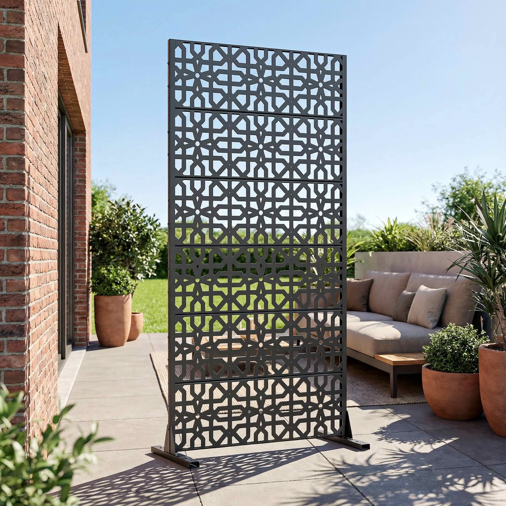 MAYEERTY 72x35x16 Inch Black Perilla Rectangular Galvanized Steel Privacy Screen, 6 Piece Set for Outdoor Garden