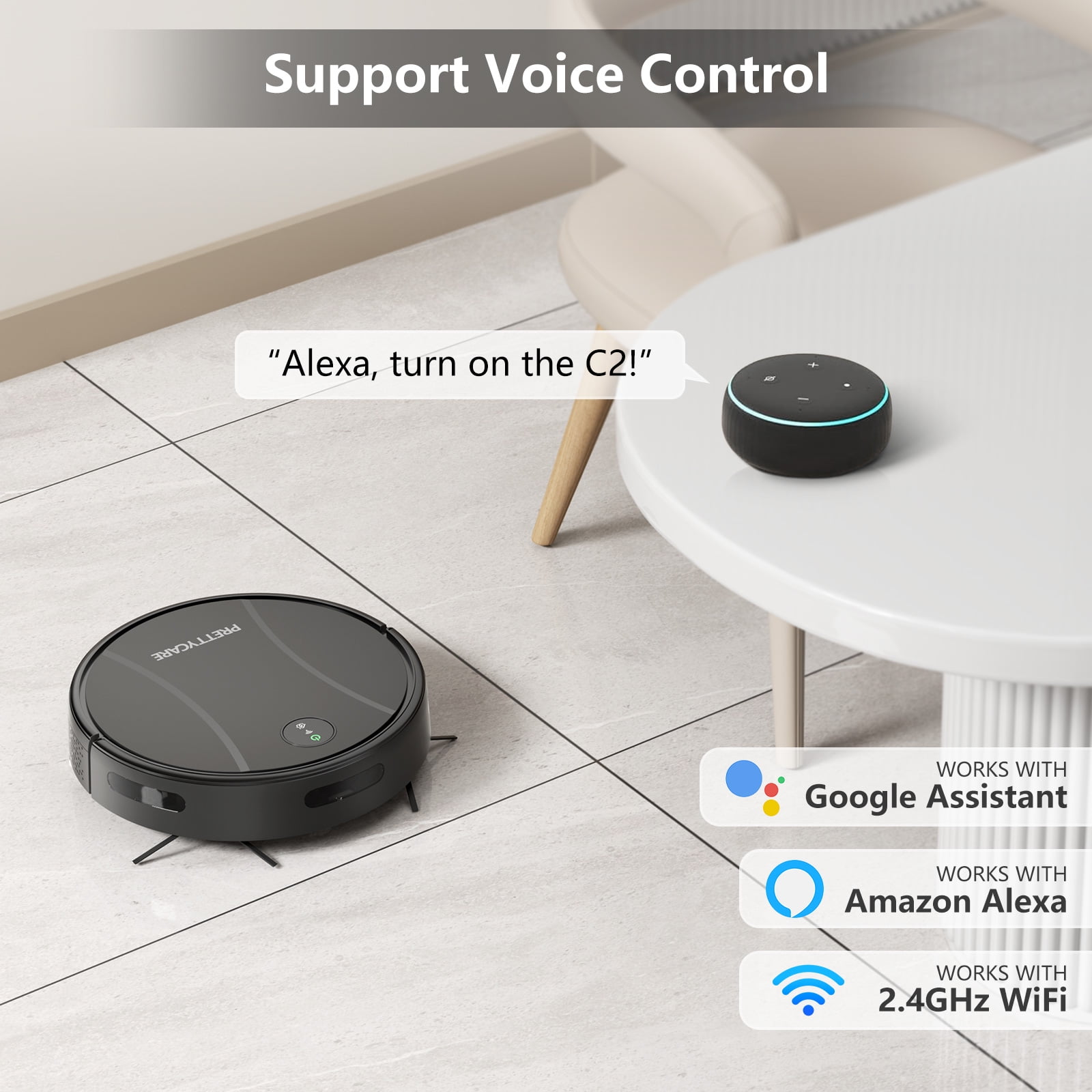 Prettycare C2 3 in 1 Robot Vacuum Mop and Sweep Combo Cleaner, Black-v2 Prettycare C2 3 in 1 Robot Vacuum Mop and Sweep Combo Cleaner, Black-v2 - Image 3