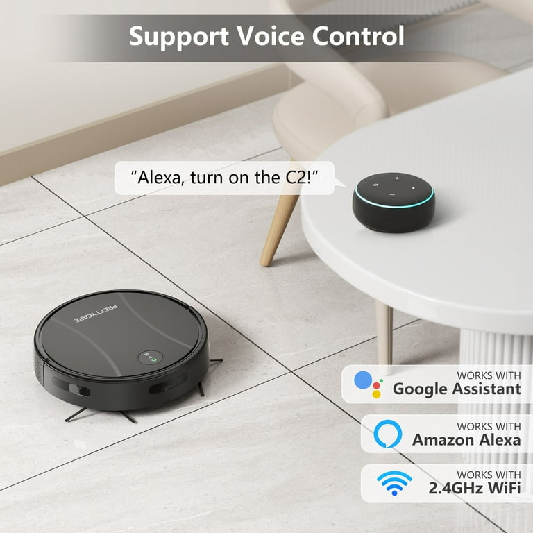 Prettycare Robot Vacuum and Mop Combo,2 in 1 Mopping Robot Vacuum Cleaner with 3000Pa Suction,Slim Robotic Vacuum,Self-Charging,APP/Remote/Voice Control,Ideal for Pet hair,C2