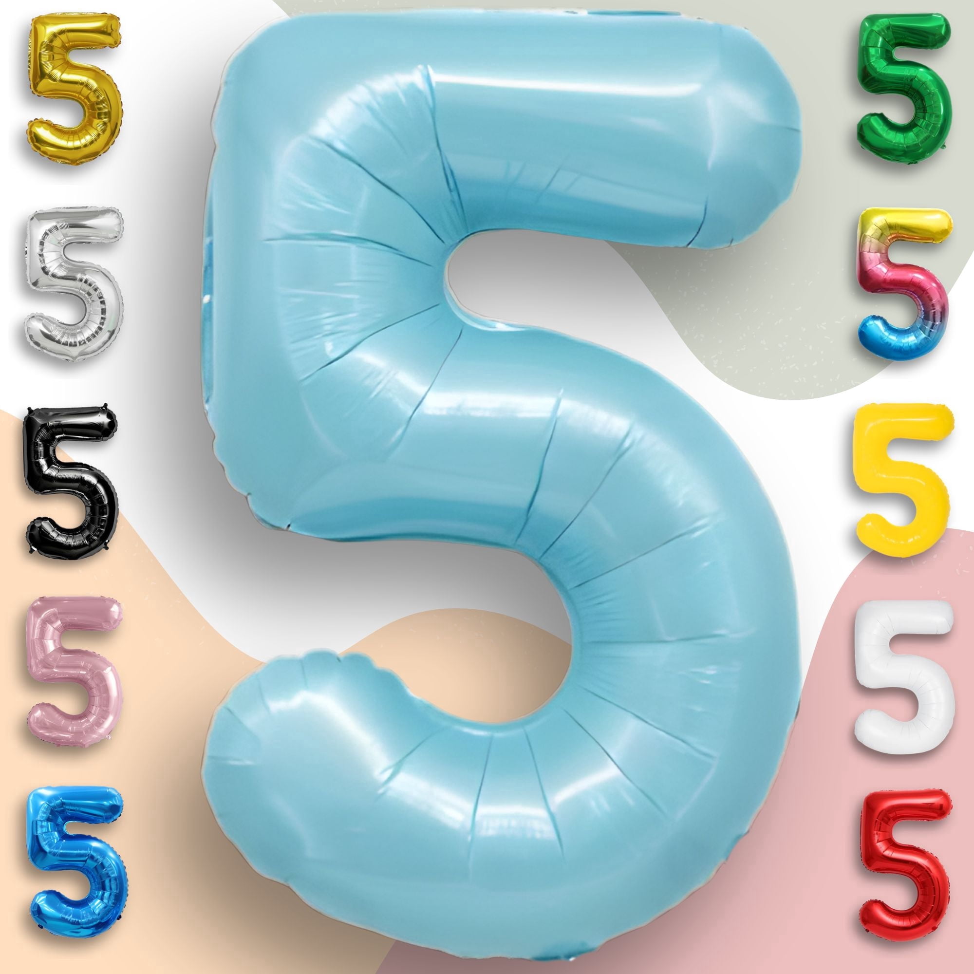 Candy Blue Number Balloon 5 Mylar Foil Balloons 16 inch - Air Inflatable Only Light Baby Blue Balloon Numbers - 5th Birthday Party Anniversary Decor