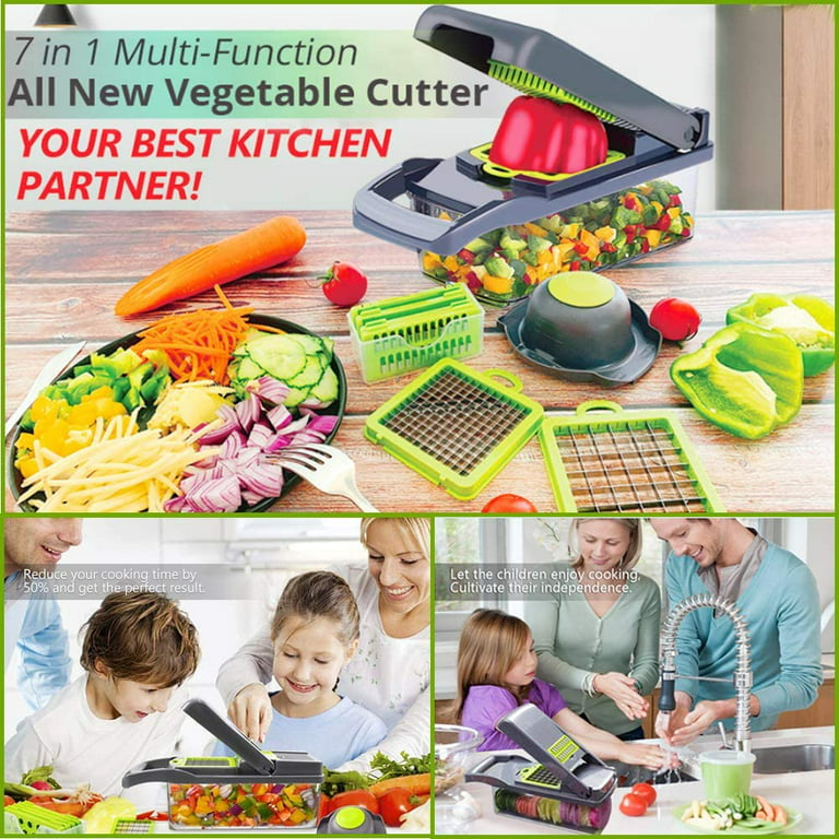 Vegetable Chopper, Onion Veggie Chopper, Spiralizer Vegetable Cutter Chopper  Blades with Durable Fruit Slicer Cutter Container for Cooking Tools (Light  green) 