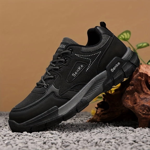 Men's Heavy-Duty Outdoor Work Boots-like Hiking Shoes for,, Camping (Grey/Black) - Spring/Autumn/Fall Seasonal - Low-Top All-Terrain Traction, Durable & Rubber Sole, Lace-Up Trekking Sneakers