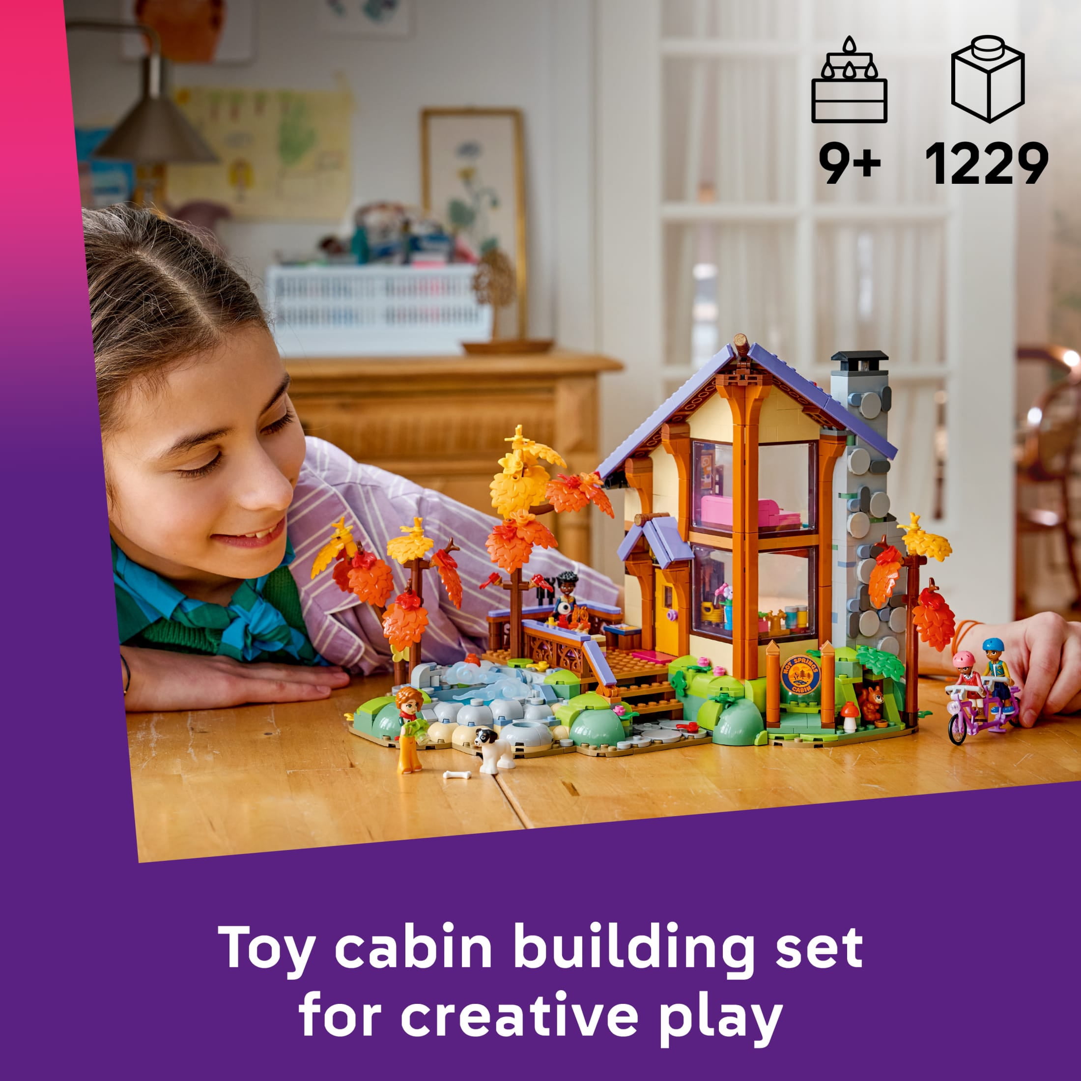 LEGO Friends Cozy Fall Forest Cabin - Building Toy for Girls & Boys, Ages 9+ - Dollhouse Playset with 4 Minidolls - Gift for Birthdays - 42705