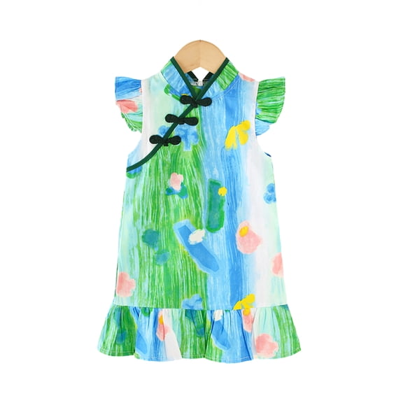 Qudderr Girls Summer Dress for Toddler Kids Chinese Qipao Sleeveless Cheongsam Dress Princess Birthday Party Gown for 1-6 Years