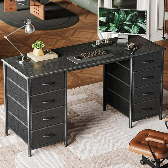 47 Inch Computer Desk with 8 Fabric Drawers, Office Desk Work Desk for Home Office, Study, Gaming Desk with Drawers, Large Storage