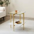 thumbnail image 3 of Rectangle Coffee Table Mid-Century Modern Design L W x H for Living Room - Structure Amber Glass Top and Walnut MDF Shelf Sleek Conical Metal Legs with Gold Finish, 3 of 8