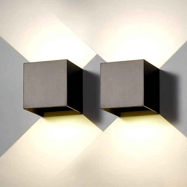 Paquete de 2 lámparas LED de pared para interiores y exteriores, lámpara de pared negra moderna para exteriores, 6 W, blanco natural, 4000 K, IP65, impermeable, cuadrada, de aluminio, diseño de
