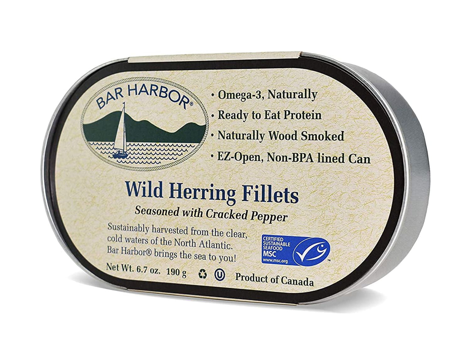 Bar Harbor Wild Herring Fillets, Cracked Pepper, 6.7 Ounce (Pack of 12)