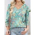 thumbnail image 3 of Womens 3/4 Sleeve Tops with Buttons V-Neck Summer Outfits Casual Shirts Beach Vacation Fall Clothes 2025 Green Print M, 3 of 5