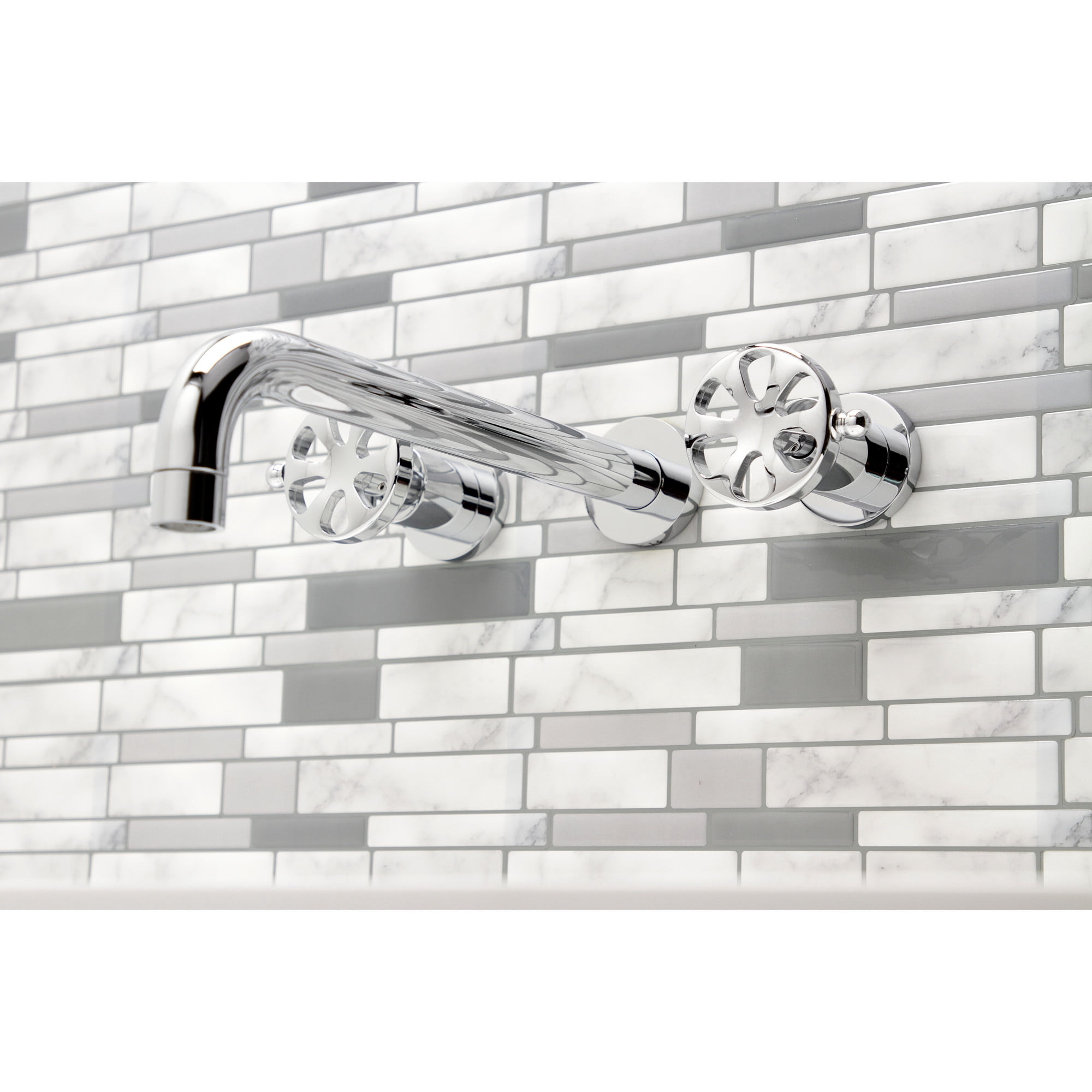 Kingston Brass KS8051RX Belknap Two-Handle 3-Hole Wall Mount Roman Tub Faucet in Polished Chrome