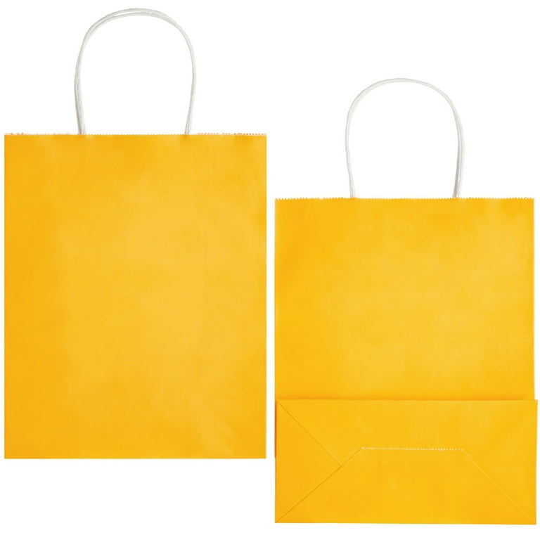 25 Pack Yellow Paper Gift Bags with Handles for Birthday Party