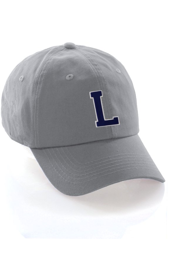 Custom Hat A to Z Initial Letters Classic Baseball Cap, Light Grey White Navy Letter L