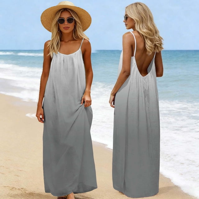 LVHAOGJOB Robe Maxi pour Femmes Robe d'Été Tendance Longue Dos Nu à Bretelles Spaghetti Sans Manches Robe Soleil à Imprimé pour Femmes Grande Taille