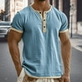 thumbnail image 2 of Mens Henley Shirts Short Sleeve Button Up V-Neck Basic Pullover T-Shirts Summer Lightweight Slim Fit Workout Tee Tops Blue 3XL, 2 of 5