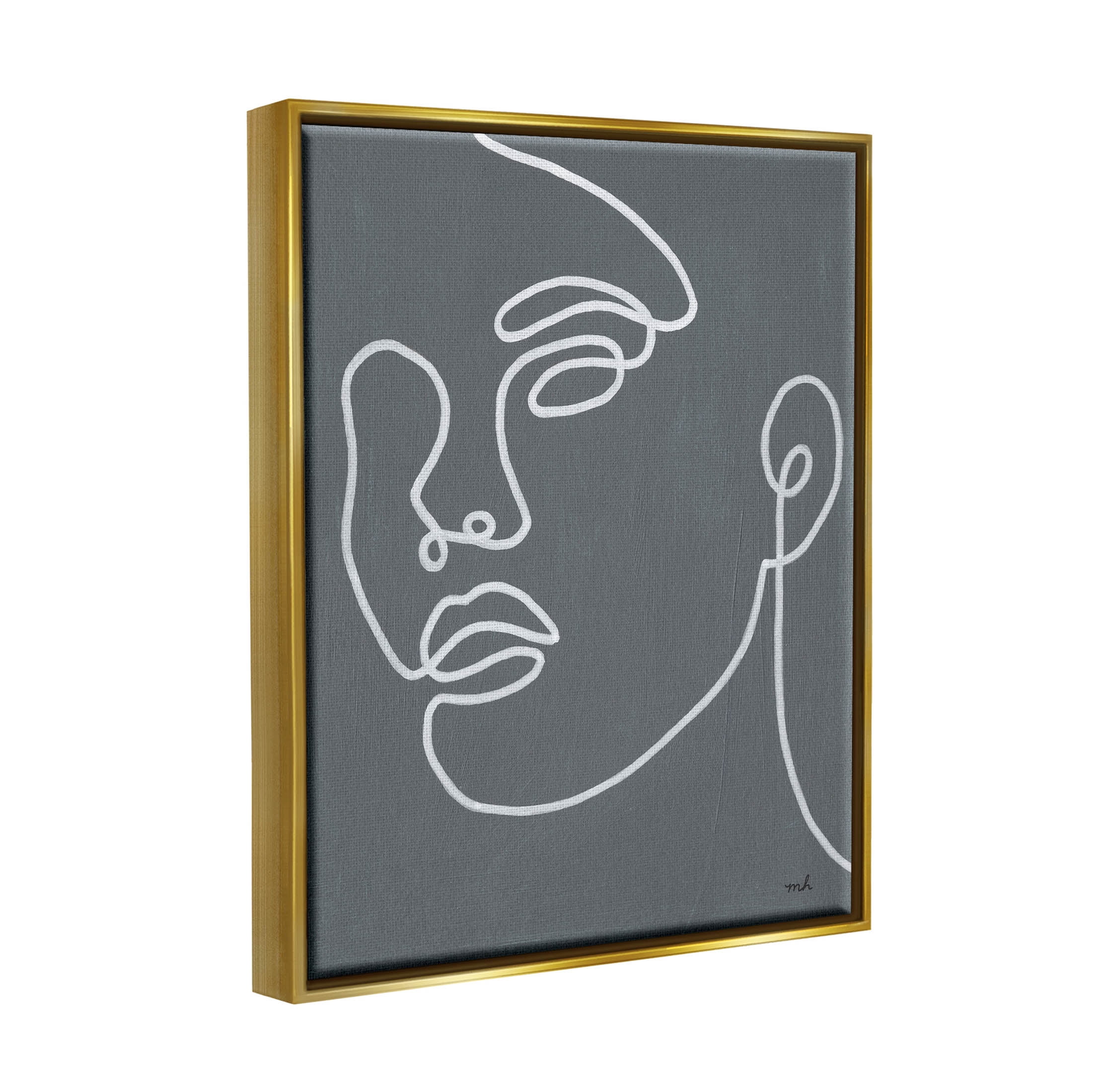 Stupell Industries Grey Minimal Doodle Face Girl Graphic Art Metallic Gold Floating Framed Canvas Print Wall Art, Design by Moira Hershey
