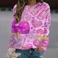thumbnail image 2 of Valentine's Day Long Sleeve Shirts for Women Trendy Sequin Heart Print Crew Neck Casual Sweatshirts Casual Tunic Tops(Pink,M), 2 of 3