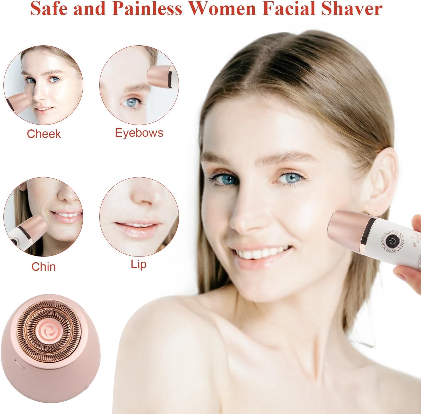 Wiher Electric Razor for Women, 2-in-1 Women Shaver Wet & Dry Painless Hair Removal Razor, Waterproof Body Hair Remover for Face Legs Underarms, Cordless Bikini Trimmer for Women (Rose Gold)