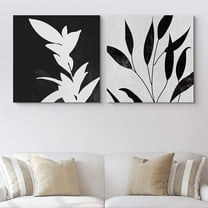 PixonSign Canvas Print Wall Art Vintage Deconstructed Leaves Floral Wilderness Digital Art Modern Art Zen Relax/Calm Dark Black and White for Living Room, Bedroom, Office - 24"x24" x 2