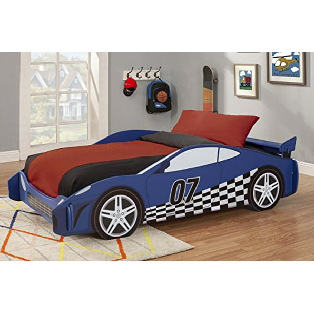 Race Car Standard Bed Frame, Blue Race Car Bed Twin