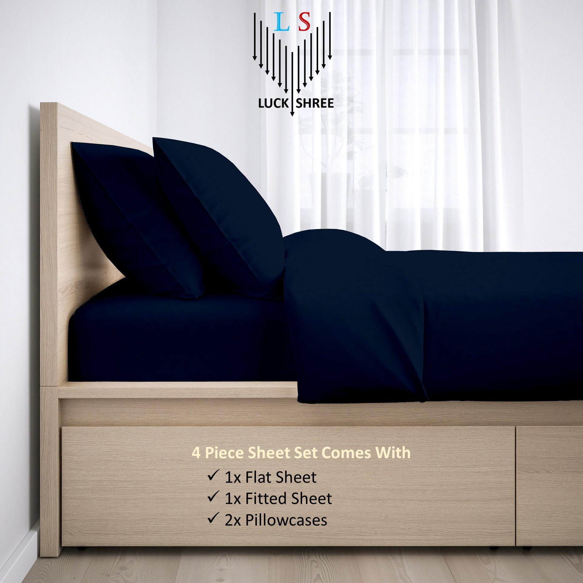 700-Thread Count 100% Egyptian Cotton Olympic Queen Sheet Set, 4PC (1 Flat, 1 Fitted, 2 Pillowcases) Long Staple Cotton, 700-TC Pure Cotton, 12" Deep Pockets - Olympic Queen, Navy Blue
