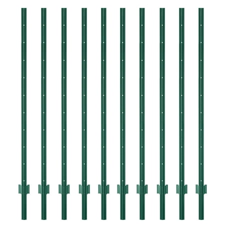 Urban Deco 6feet Metal Fence Post Heavy Duty Garden Fence U Post for Holding Wire Fence Green-PACK OF 10