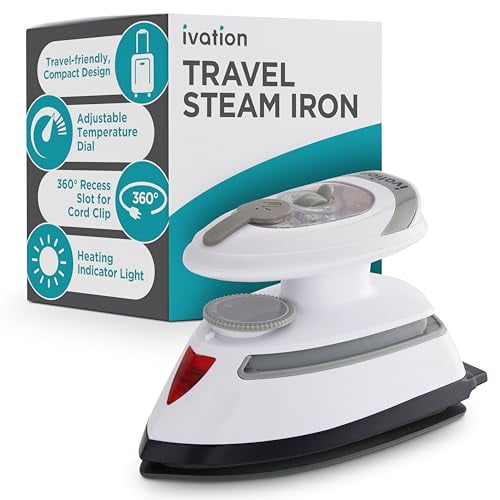 Plancha de vapor de viaje Ivation | Mini plancha en seco y vaporizador de ropa de doble voltaje con suela antiadherente, control de temperatura y luz indicadora | Se calienta en segundos, pequeña y c
