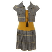 Big Girls Elegant Sleeveless One Piece Dress Crop Jacket Birthday Party Flower Girl Dress Mustard 10 (2J1K38S)