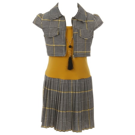 Big Girls Elegant Sleeveless One Piece Dress Crop Jacket Birthday Party Flower Girl Dress Mustard 10 (2J1K38S)