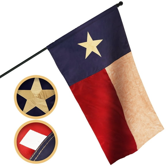 G128 Texas Tea-Stained TX State Flag | 1x1.5 Ft | Pole Sleeve Embroidered 420D Polyester - Embroidered Stars, Sewn Stripes, Brass Grommets, Indoor/Outdoor, Vibrant Colors, Quality Polyester