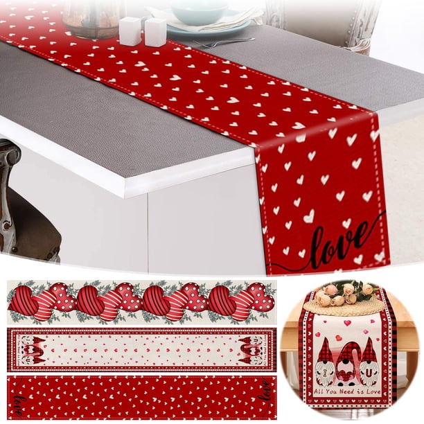 Mantel de San Valentín – Camino decorativo de mesa 13x72 pulgadas • Tela lavable y duradera • Decoración interior de la cocina • Aspecto festivo de punto de cruz • Acento navideño para reuniones