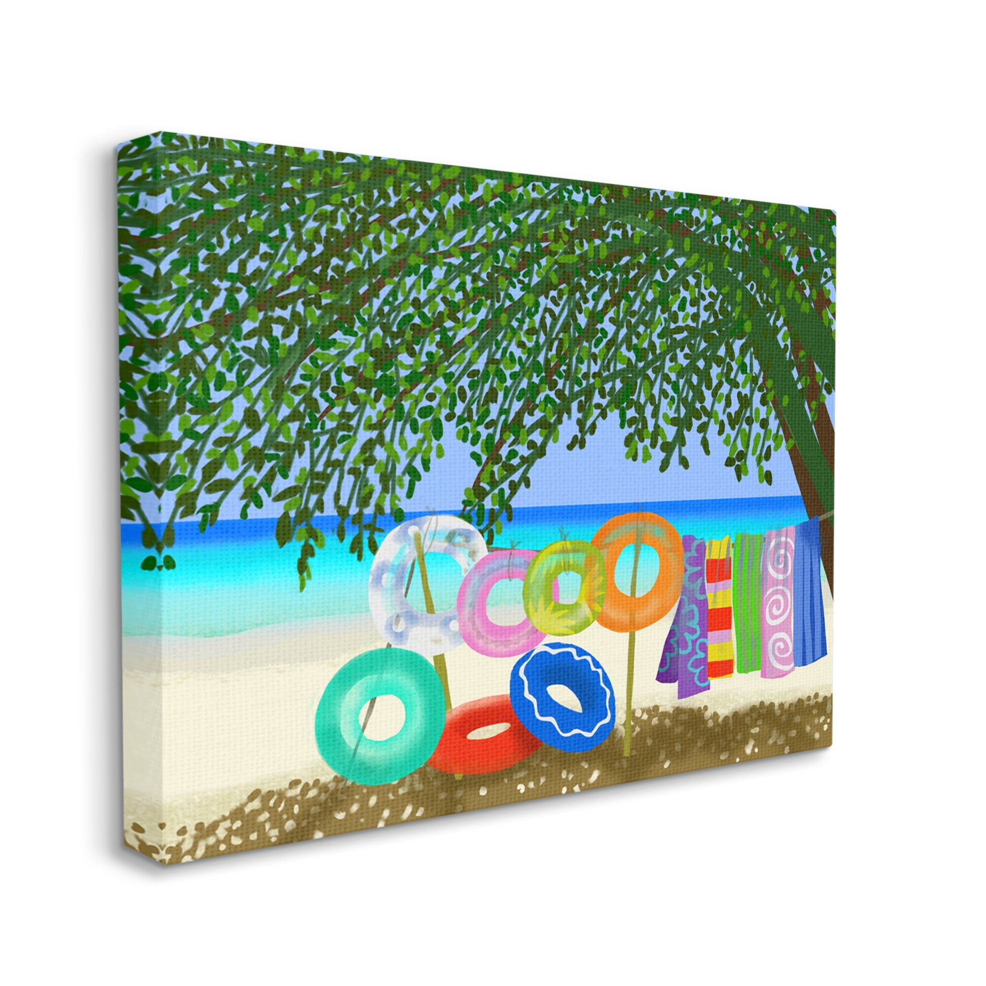Stupell Industries Bold Beach Floats Overhanging Tree Coastal Shoreline Graphic Art Gallery Wrapped Canvas Print Wall Art, Design by unknown