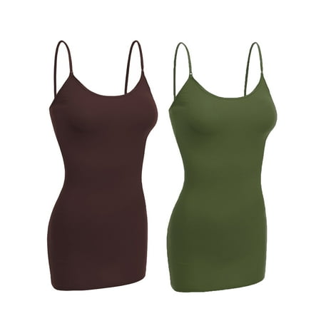 

Essential Basic Women Basic Built In Bra Spaghetti Strap Layering Cami Top Tank - Junior Size