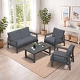 thumbnail image 7 of SERWALL 5 Pieces Outdoor HDPE Patio Furniture Sets, Conversation Sets with Cushions, 2 Armchairs & 1 Loveseat & 1 Coffee Table for Poolside, Balcony, Porch & Backyard, Grey / Grey, 7 of 7