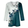 thumbnail image 3 of yunLCZ Womens Long Sleeve Shirts Womens Tops 3/4 Length Sleeve Summer V Neck Shirts Casual Tunic Tops 2025 Womens Long Sleeve Shirts, 3 of 4