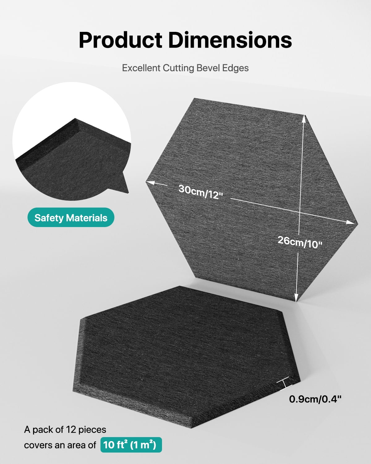 Soundsbay Acoustic Wall Panels Hexagon Self-Adhesive Soundproof Absorbing Noise Cancelling Wall Panels 12 Pack 12'' x 10'' x 0.4''