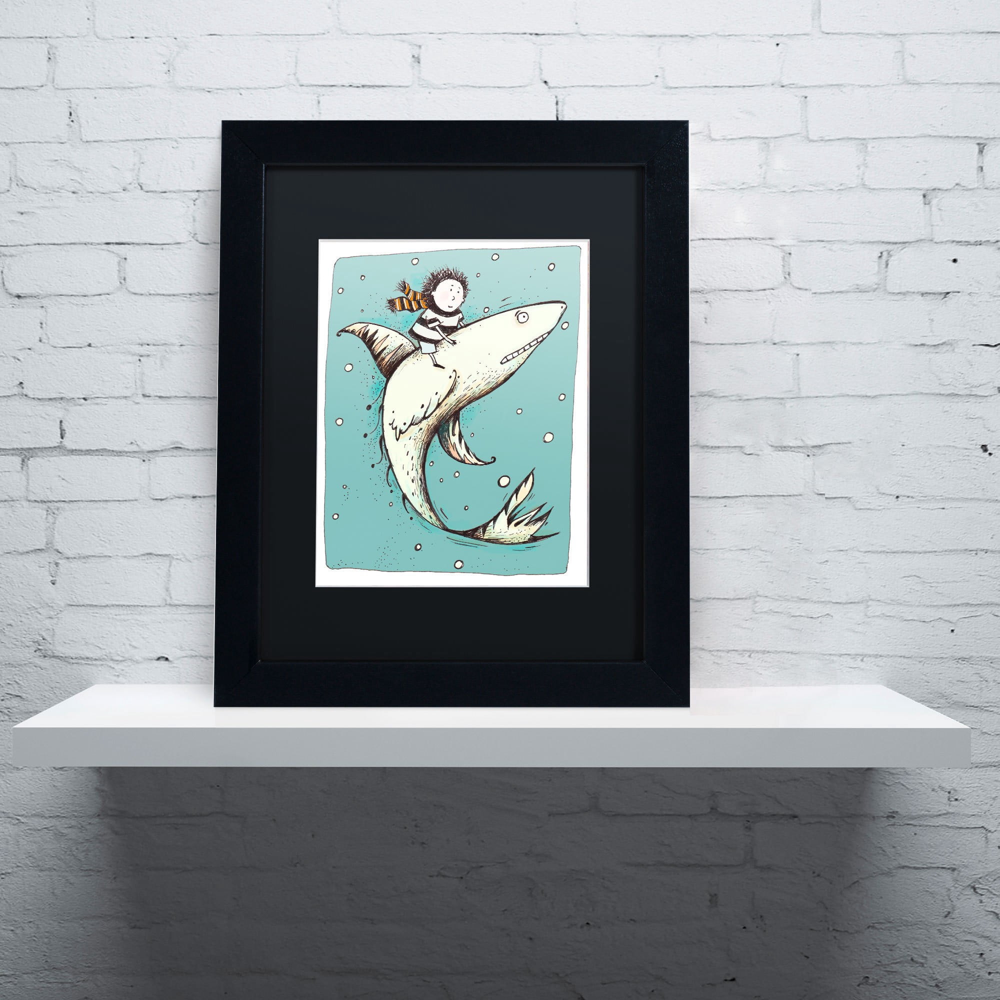 Carla Martell 'Fish Boy' Black Matted Framed Art
