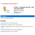 thumbnail image 2 of Oil Filter - Compatible with 2006 - 2009 Volkswagen Rabbit 2007 2008, 2 of 2