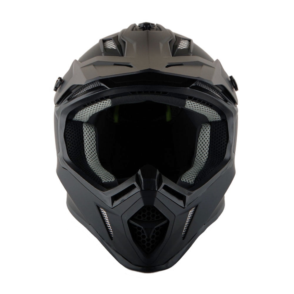 1Storm Adult Motocross Helmet BMX MX ATV Dirt Bike Downhill Mountain Bike Helmet H637 Racing Style; Matt Black + Goggles + Skeleton Black Glove Bundle