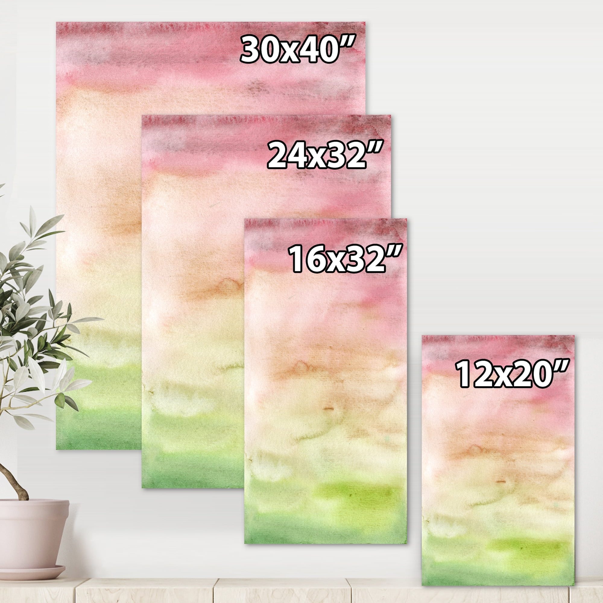 Designart ' Abstract Sunset With Pink Green and Beige ' Modern Canvas Wall Art Print