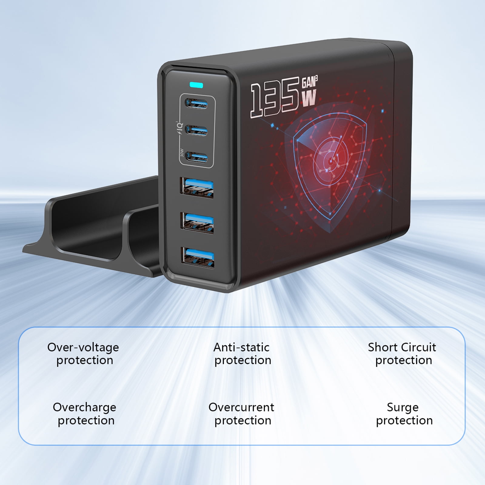 135W GaN 6-Port USB C Charging Station Hub with Holder, Fast Charger Block for MacBook Pro/Air, Dell, iPad, iPhone, Samsung Galaxy