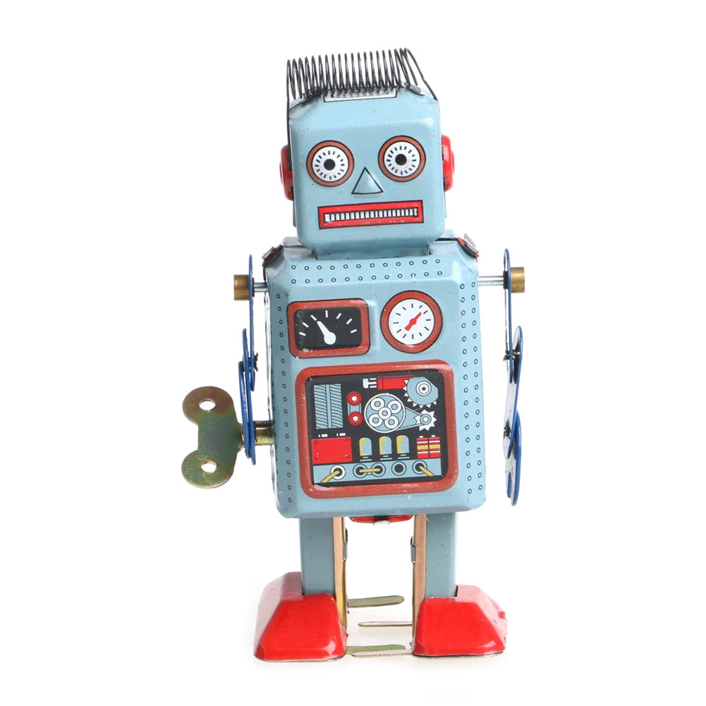 Vintage Mechanical Clockwork Wind Up Metal Walking Radar Robot Tin Toy Kids N df