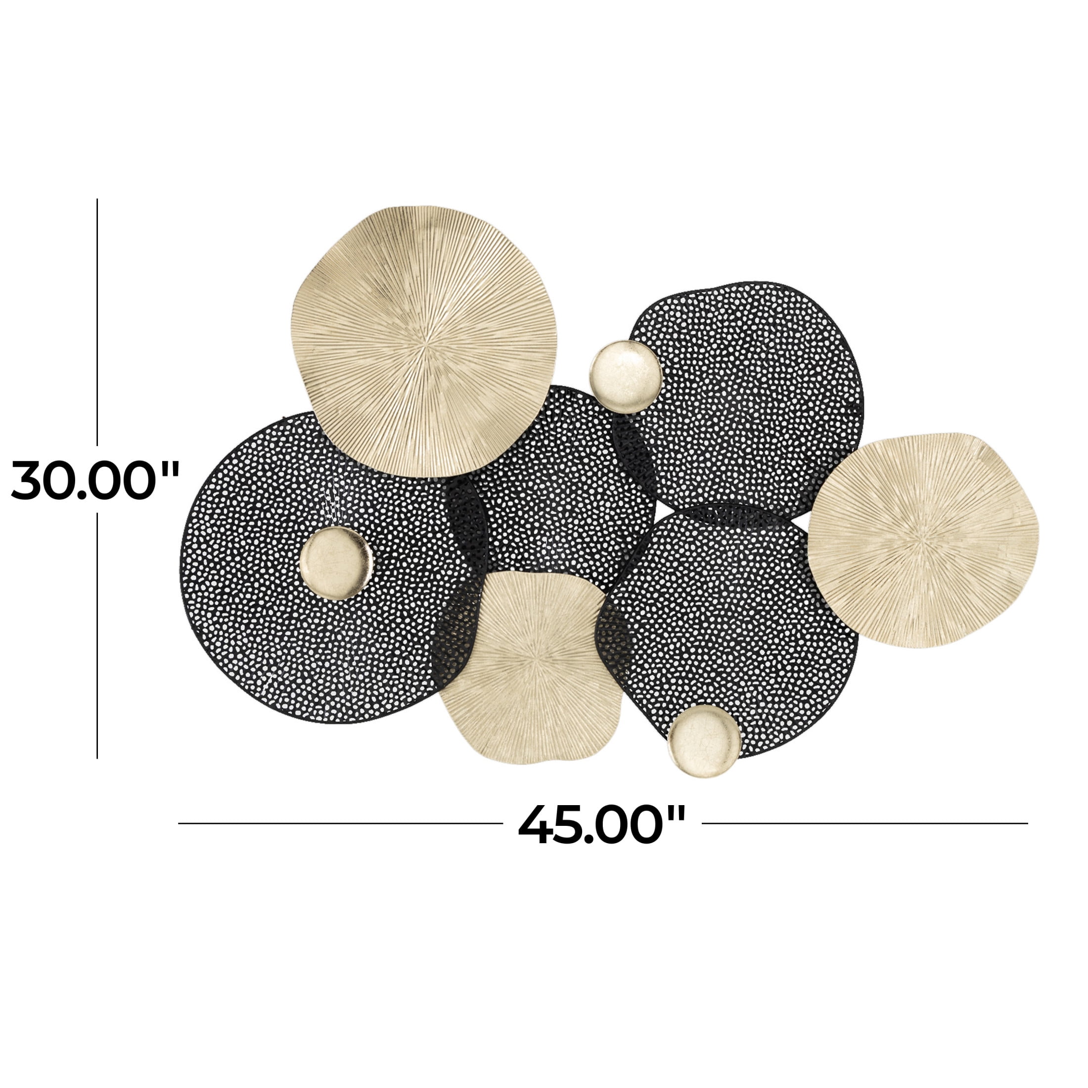 DecMode Gold Metal Overlapping Disk Sunburst Wall Decor with Black Accents