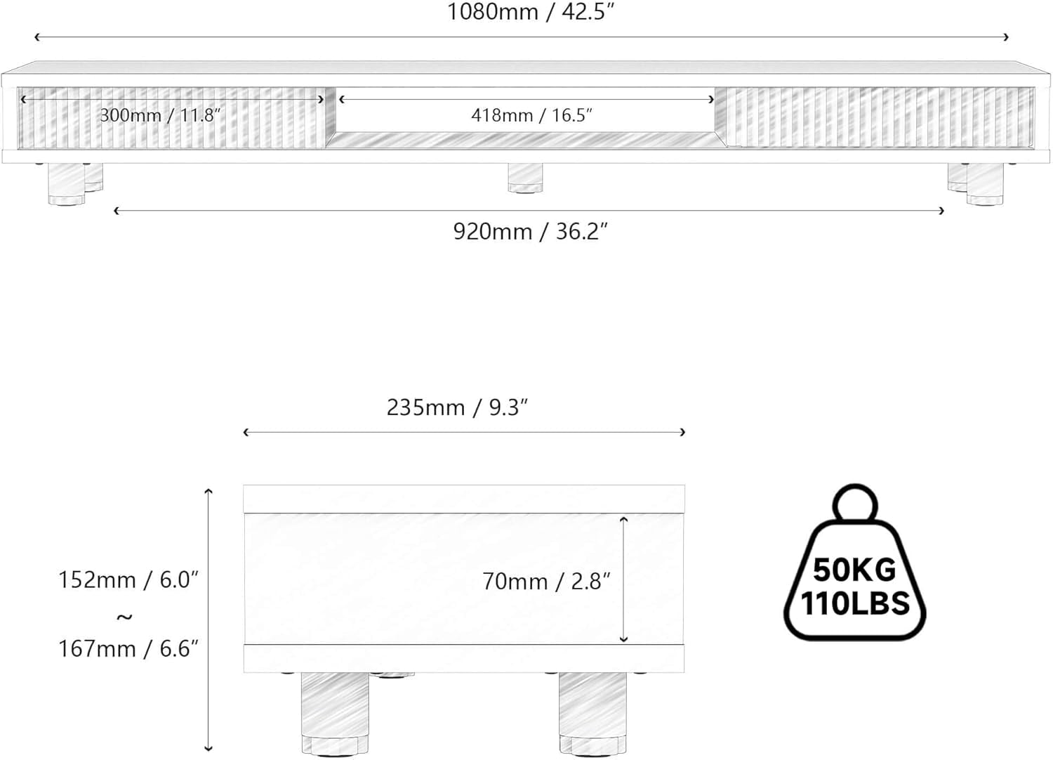 Dual Monitor Stand, 42.5inch Long Monitor Stands Riser for 2 Monitors, Sliding Door with Storage Organizer Stand for Desk, 2 Tier Desk Shelf for Laptop, Pc, Printer, Computer, TV