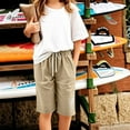 thumbnail image 4 of Jinhomg Kids Bermuda Shorts Cute Cartoon Graphic Linen Shorts Casual Comfy Elastic Drawstring Waist Short Pants with Pockets Khaki 7-8Years, 4 of 6